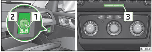 Vide-poches : Commutateur pour l'airbag frontal du passager avant/témoin de désactivation de l'airbag frontal du passager avant