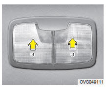 Pour éteindre le plafonnier, appuyez sur la lentille (3).