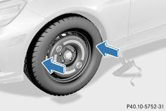 Pose de la roue (exemple : véhicule équipé d'une roue de secours compacte)